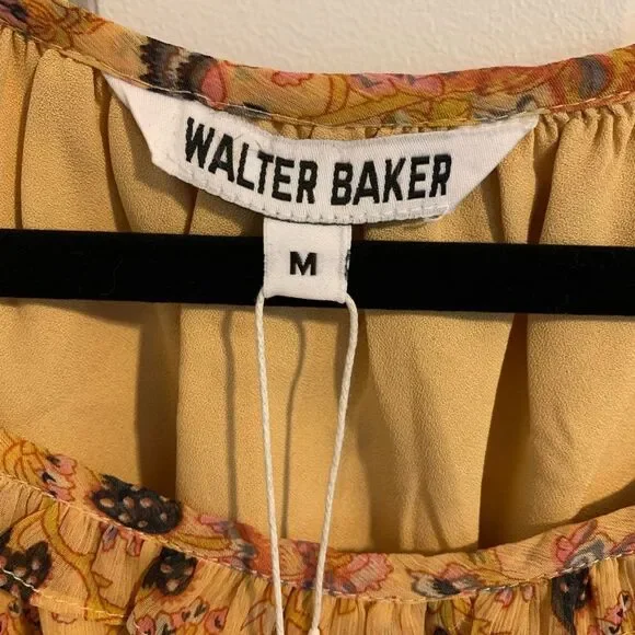 Walter Baker Medium Yellow Floral Blouse Cropped puff sleeve - Picture 2 of 4